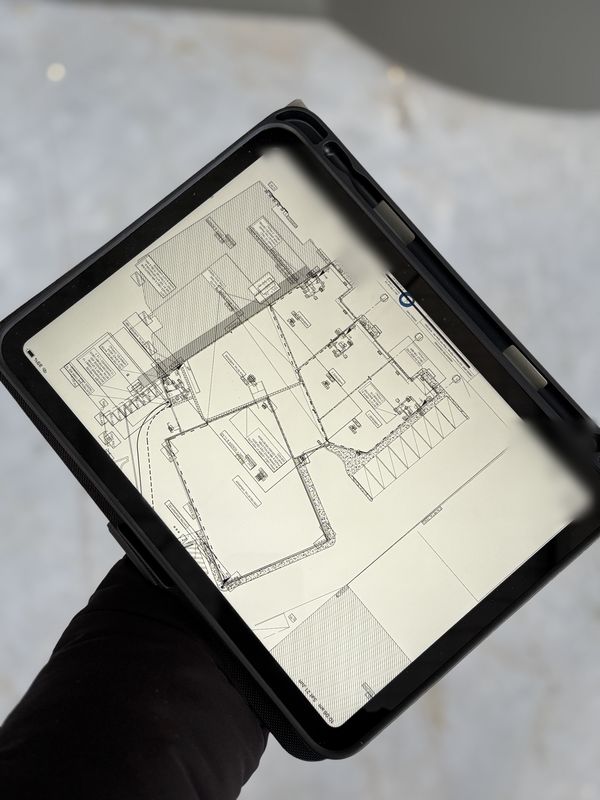 Electrical services drawings for the development on a tablet